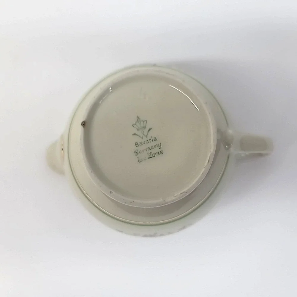 Bavaria Germany US Zone Sugar & Creamer-Ivory w/Pink/Yellow Flowers-Gold Trim